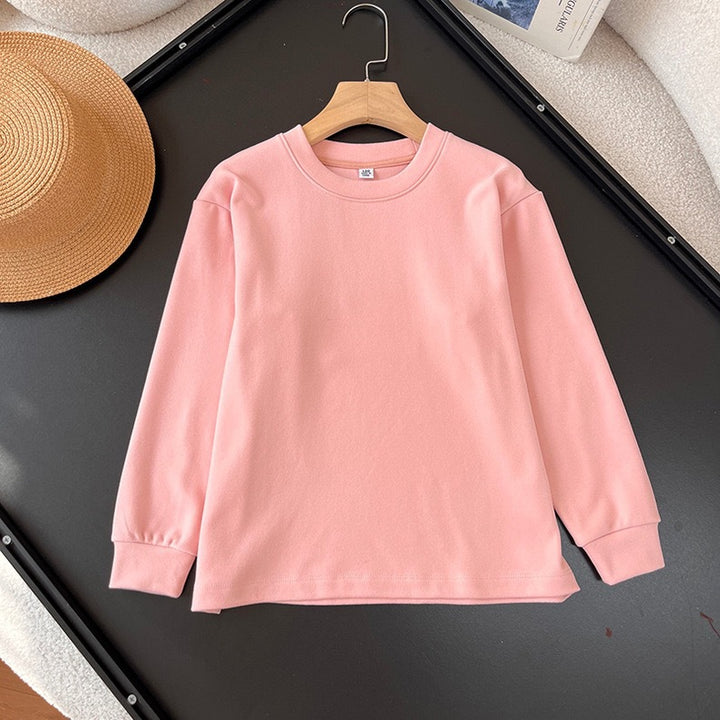 Chemise longue à manches longues confortable pour femme avec col rond