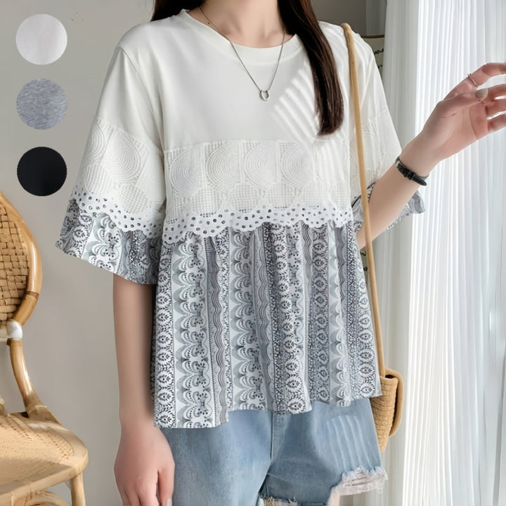 Lune London women's leisure blouse with lace trim
