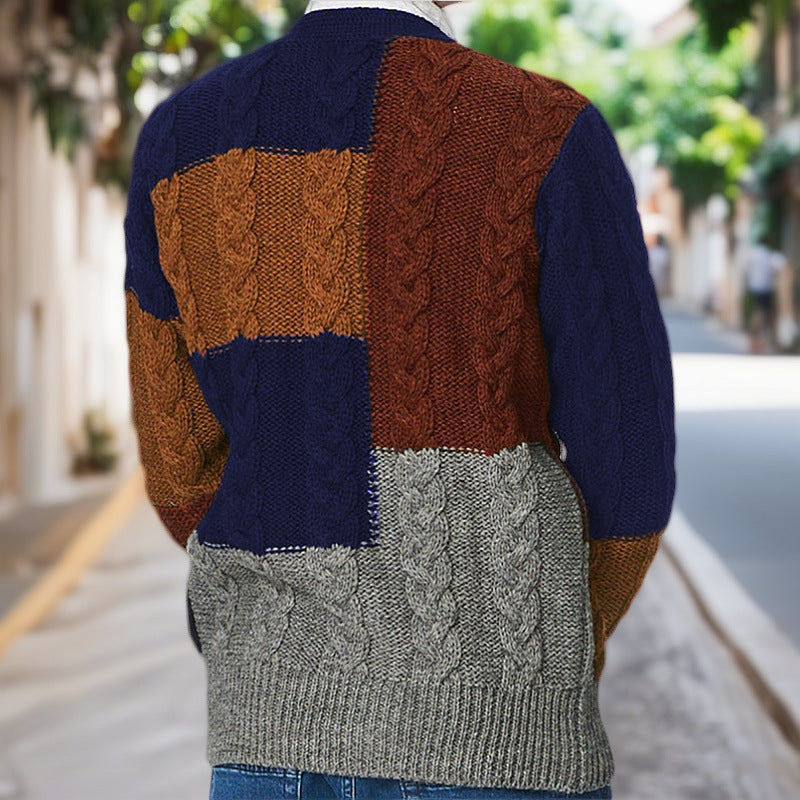 Men's chunky knit cardigan with colored accents and practical pockets Lune London