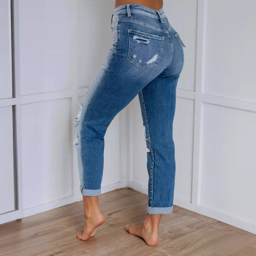 High-waisted skinny jeans for women with distressed effects Lune London