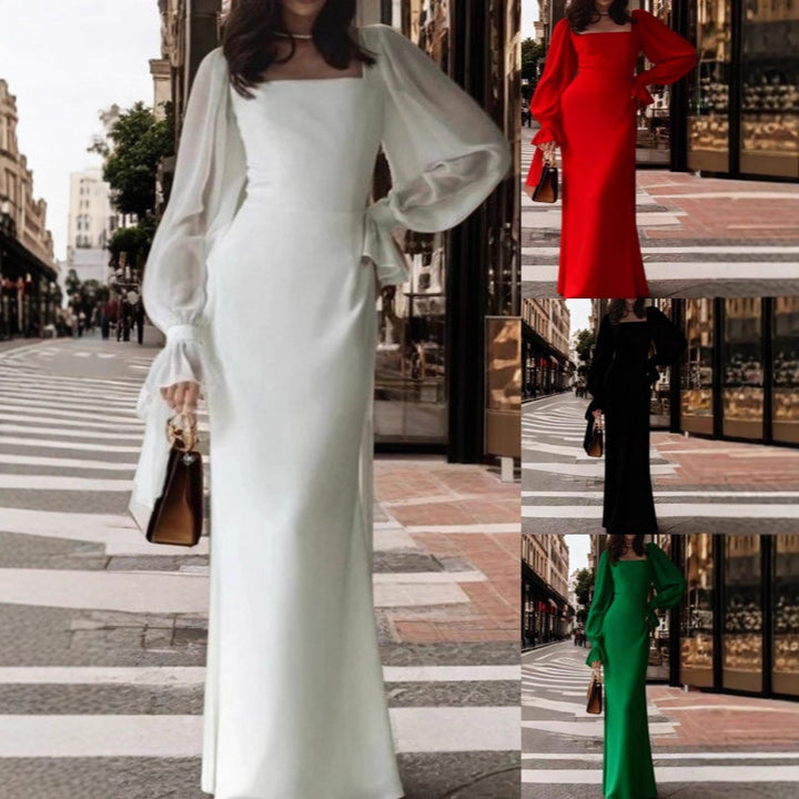 Ladies elegant maxi dress with puff sleeves and square neckline Lune London