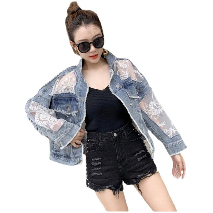 Veste en denim pour femme avec décoration en dentelle transparente Chic & Stil