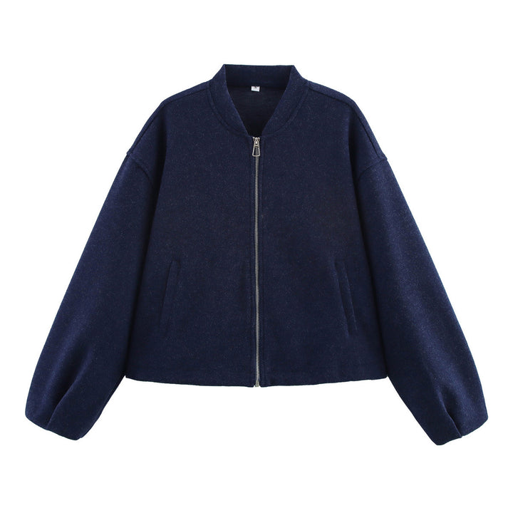 Casual transition jacket for women with high collar and asymmetrical cut Lune London