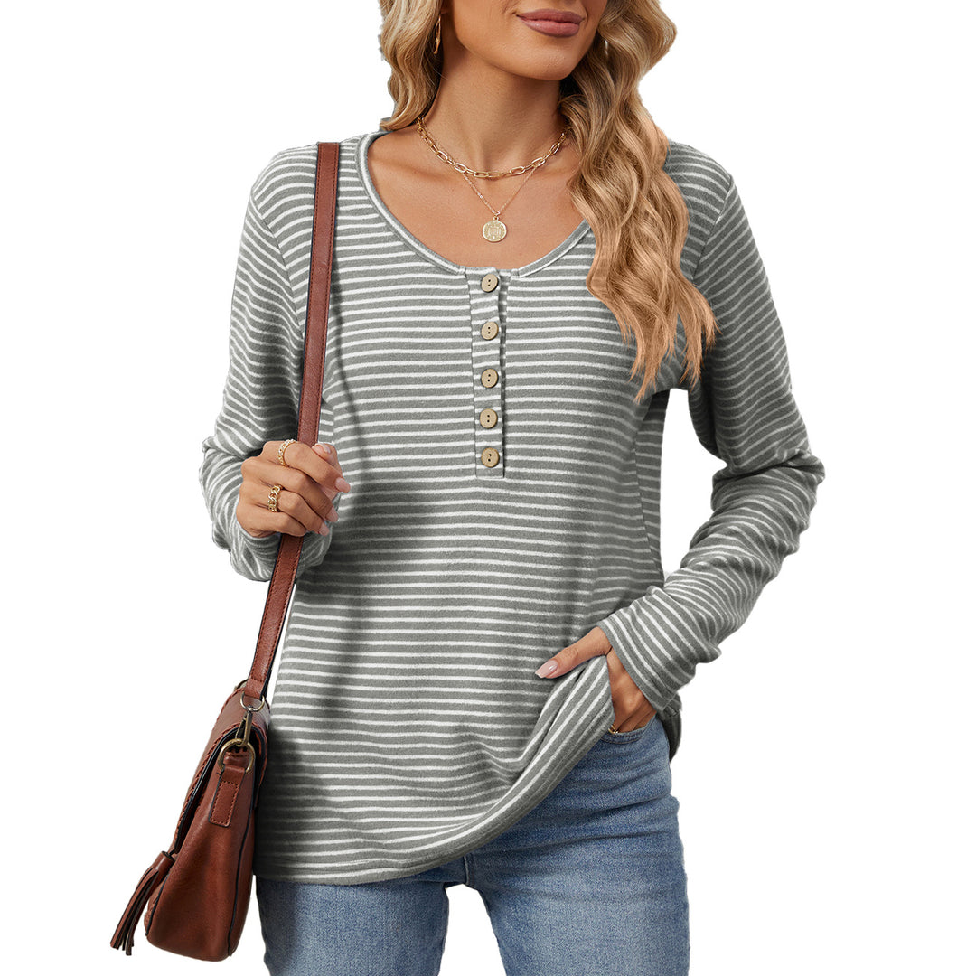 Striped long-sleeve T-shirt for women with button placket and casual fit Lune London