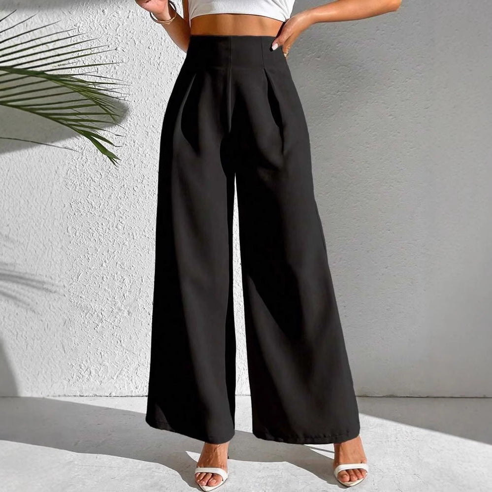 High-waisted wide-leg pants for women with decorative pleats Lune London