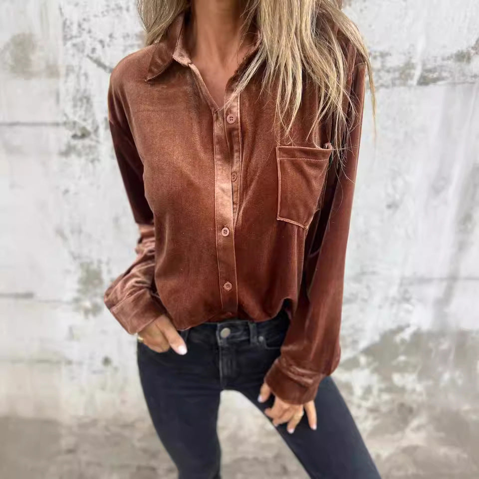 Women Elegant and Luxurious Velvet Blouse with Pockets Lune London