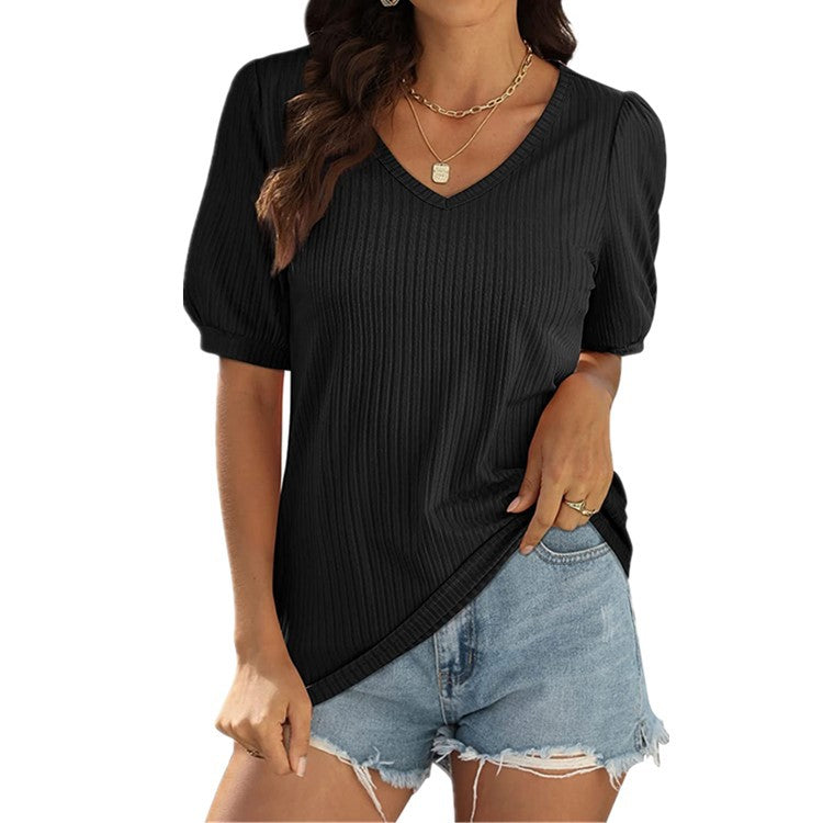 Ladies blouse in viscose with ribbed texture and puff sleeves Lune London