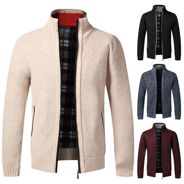 Trendy knitted jacket for men with high collar and practical pockets Lune London