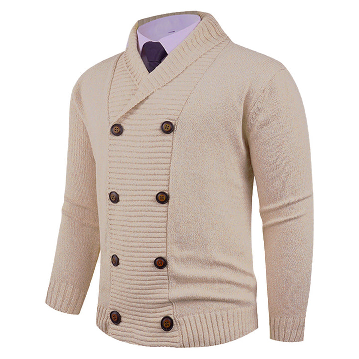Men's knit jacket with modern shawl collar and practical button details Lune London