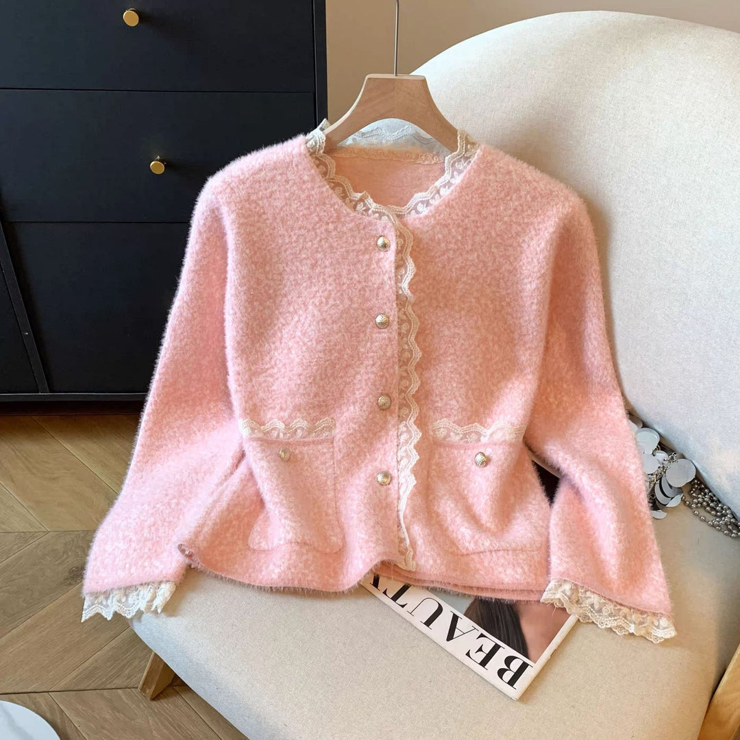 Cardigan élégant pour femmes avec perles et doublure en dentelle