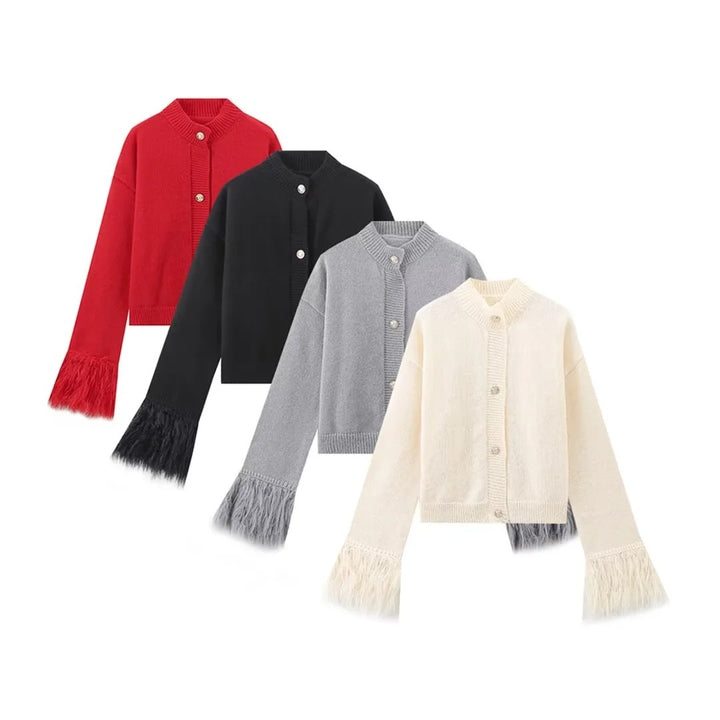 Casual knitted jacket for women with decorative fringes and high-quality buttons Lune London