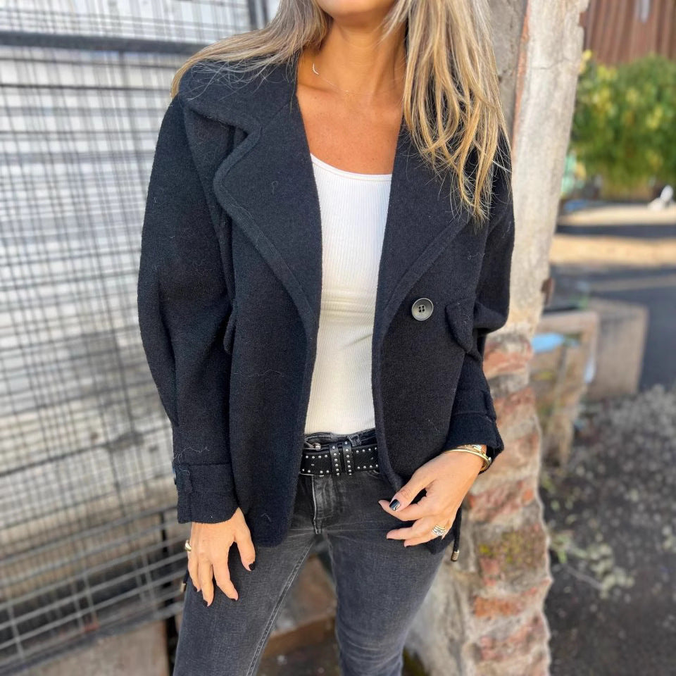Oversized night jacket for women in soft wool blend with practical pockets Lune London
