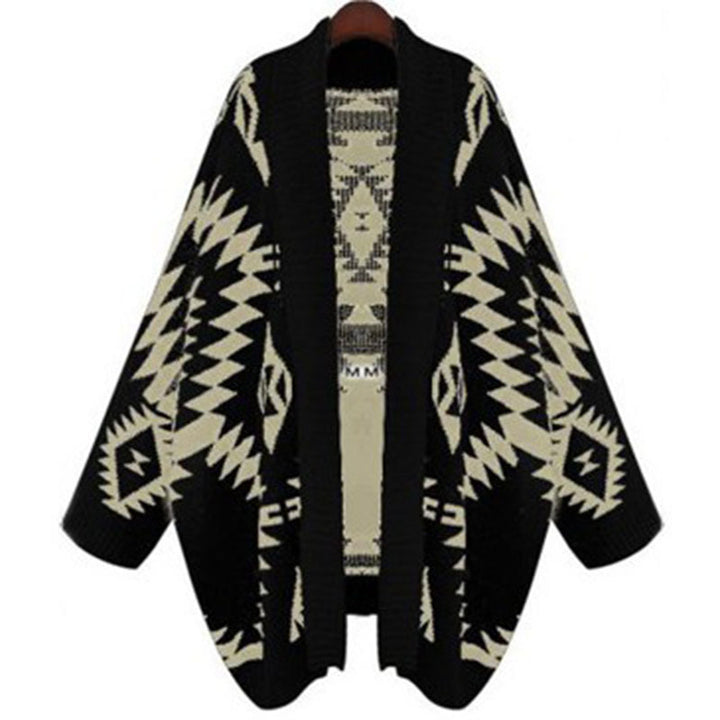 Knitted poncho for women with a striking geometric pattern Lune London