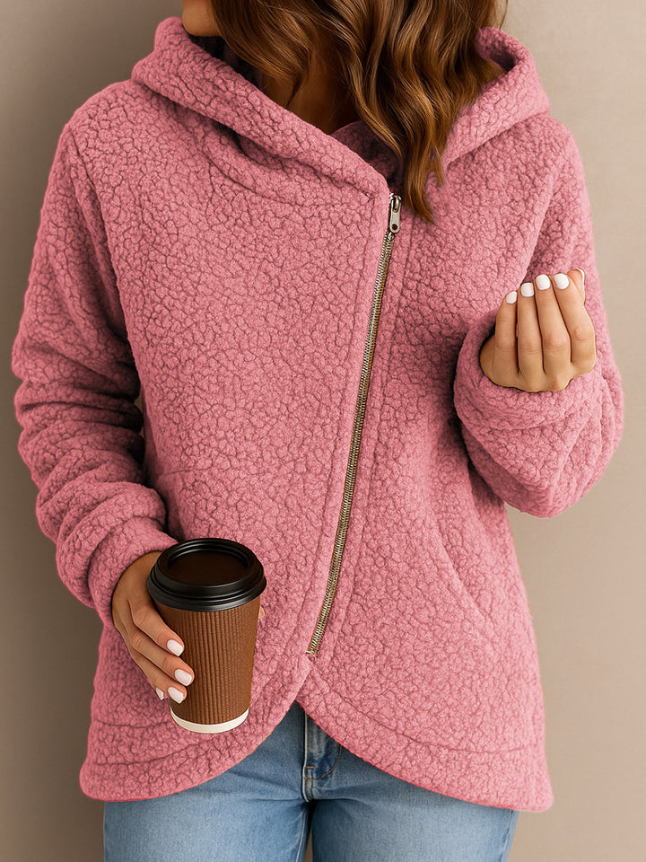 Ladies cozy fleece jacket with asymmetrical zipper Lune London
