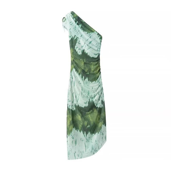 One-shoulder dress for women with refined ruffle details Lune London