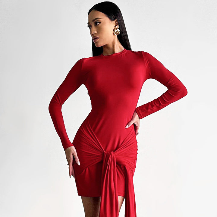 Long sleeve wrap dress for women with asymmetric hem and fitted cut Lune London