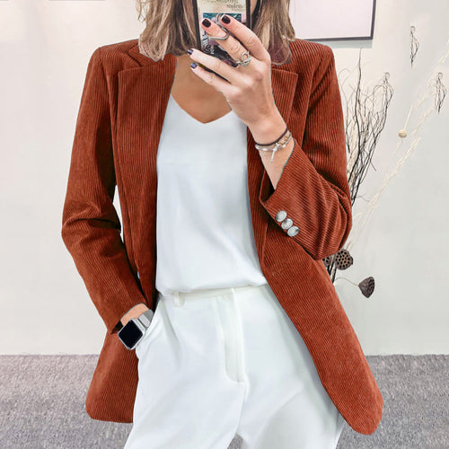 Women Structured Cord Blazer with Elegant Button Details Lune London