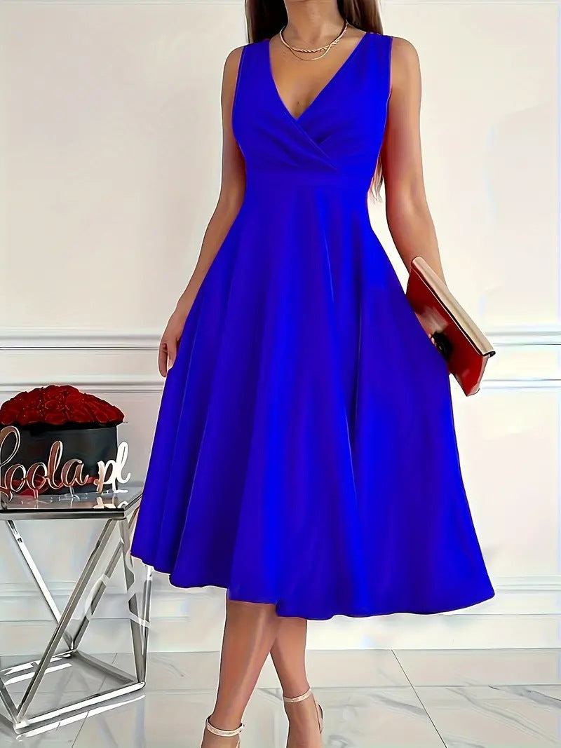 Lune London | Solid Color Tank Dress Asymmetric Neckline Dress