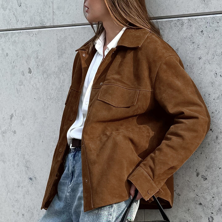 Relaxed suede jacket for women with drawstring waist and practical pockets Lune London