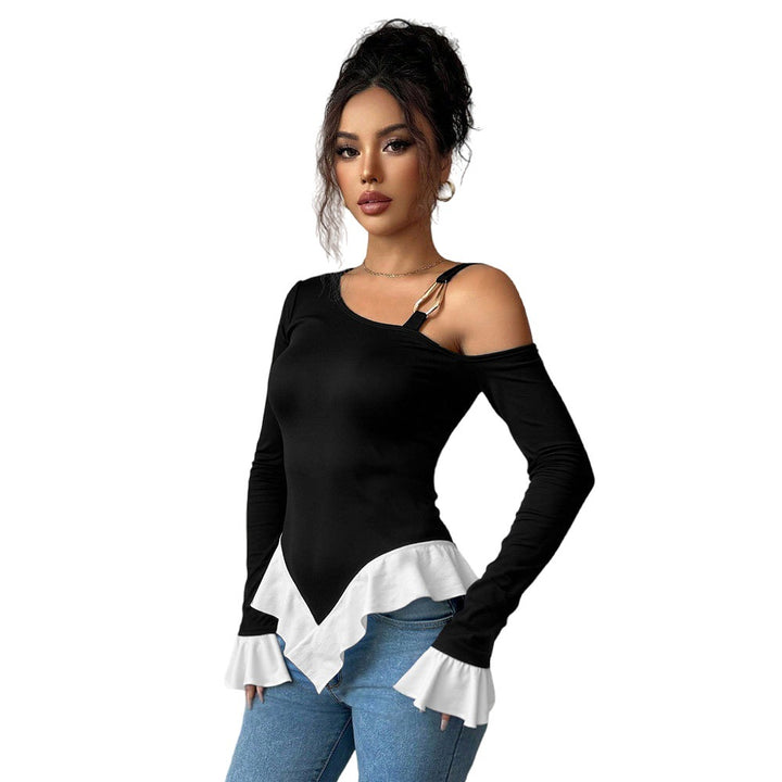 Haut femme hors épaule avec volants à la mode et élément de lien décoratif Chic & Stil