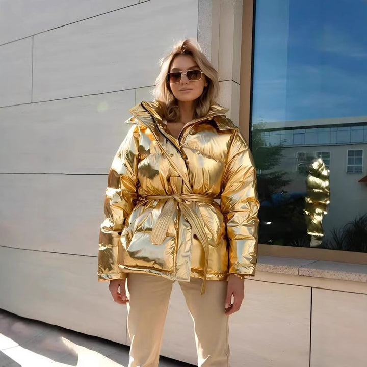 Ladies Shiny Winter Coat with Oversized Fit and Hood Lune London
