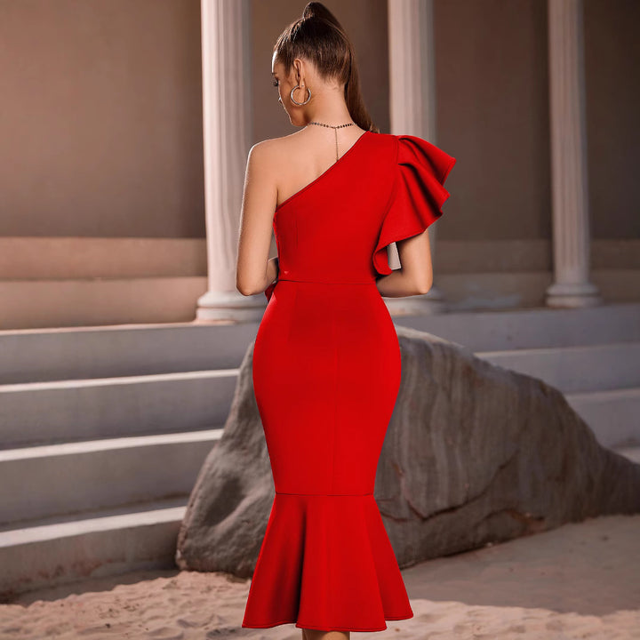 Robe Midi Femme avec Volants et Design Asymétrique Chic & Stil