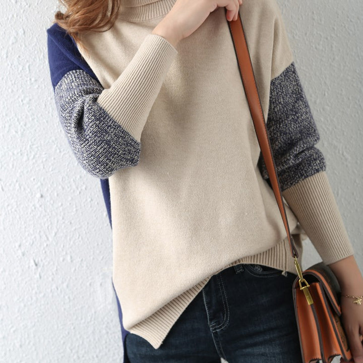 Graphic patterned turtleneck sweater in block colors for ladies Lune London