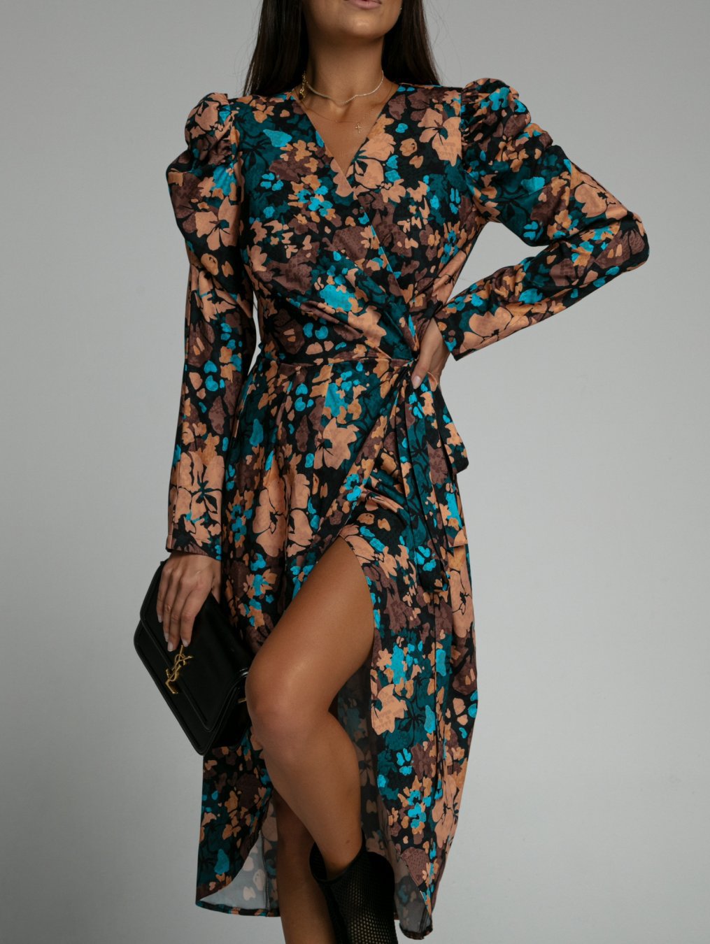 Floral print wrap dress for women with an elegant slit detail Lune London