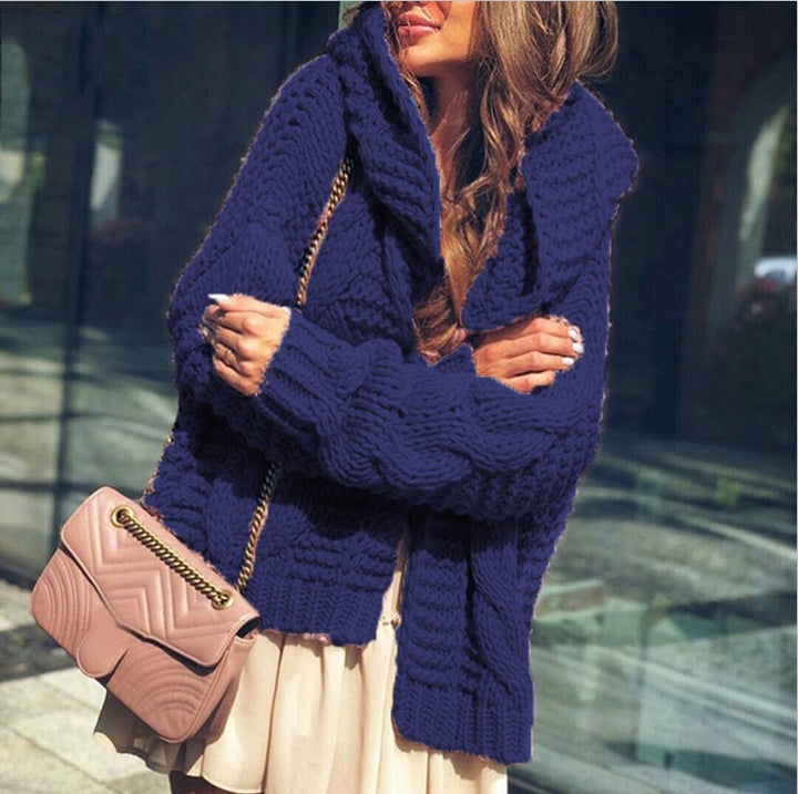 Oversized chunky knit jacket for women with shawl collar and large pockets Lune London
