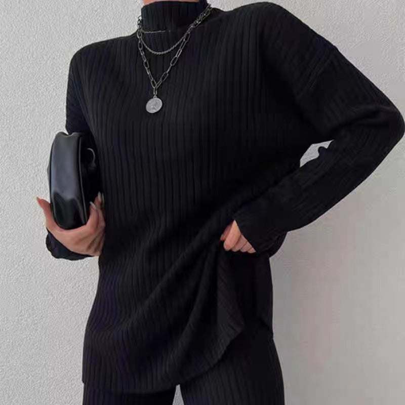 Knitted loungewear set for women with high collar and wide leg Lune London