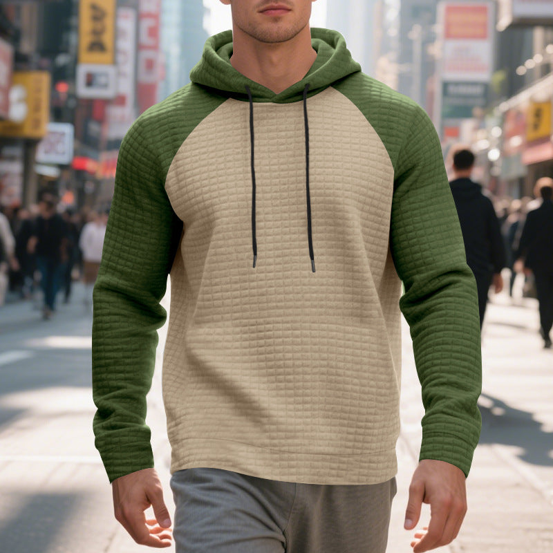 Men's textured fabric hooded sweatshirt with contrasting color sleeves Lune London