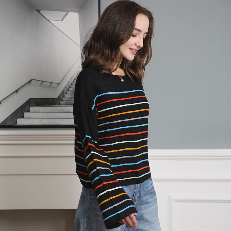 Women Striped oversized sweater in soft material with wide cut Lune London