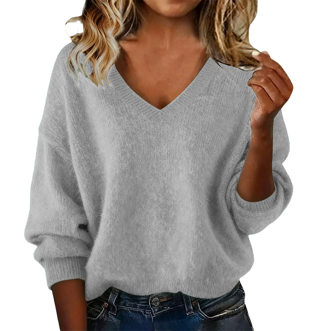 Pull femme à col en V en matière douce et à coupe ample Chic & Stil