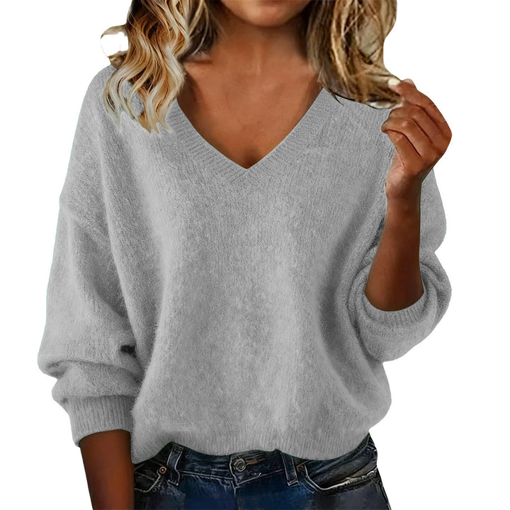 Pull femme à col en V en matière douce et à coupe ample Chic & Stil