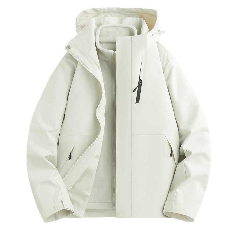 Waterproof outdoor jacket for men with insulating lining and adjustable hood drawstring Lune London