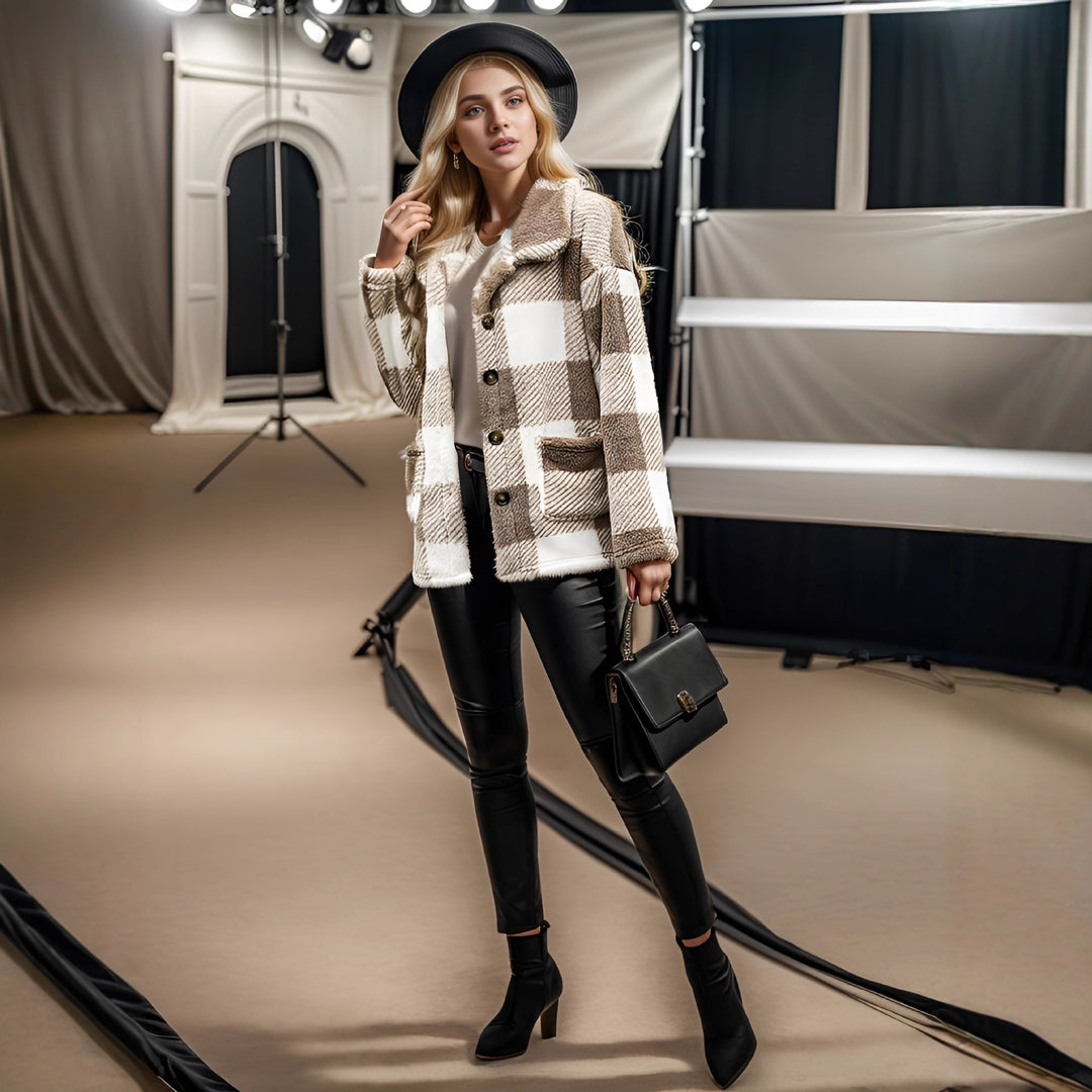 Dames Manteau en tartan douillet Chic und Stil