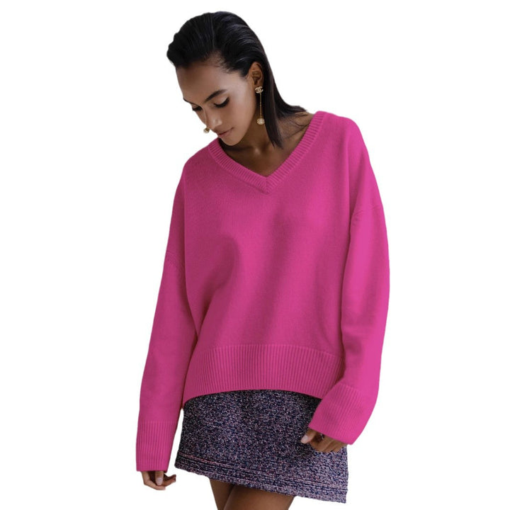 Viscose sweater for women with deep V-neckline and wide edges Lune London