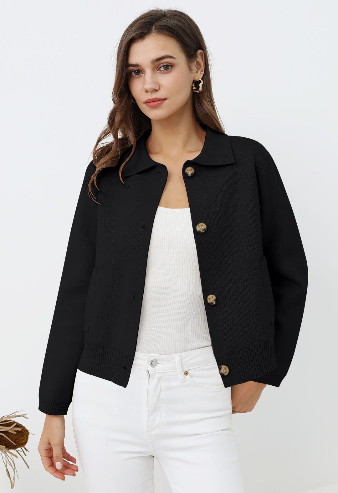 Women's knit jacket with button details and side pockets Lune London