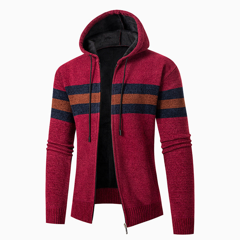 Casual knit jacket for men with hood and contrast stripes Lune London