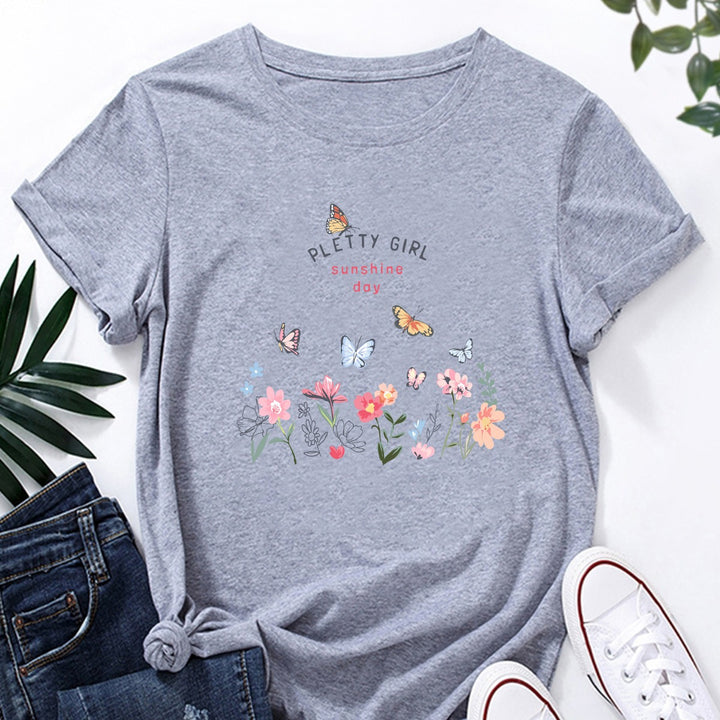 T-shirt pour femmes avec imprimé floral ludique et imprimé élégant Chic & Stil