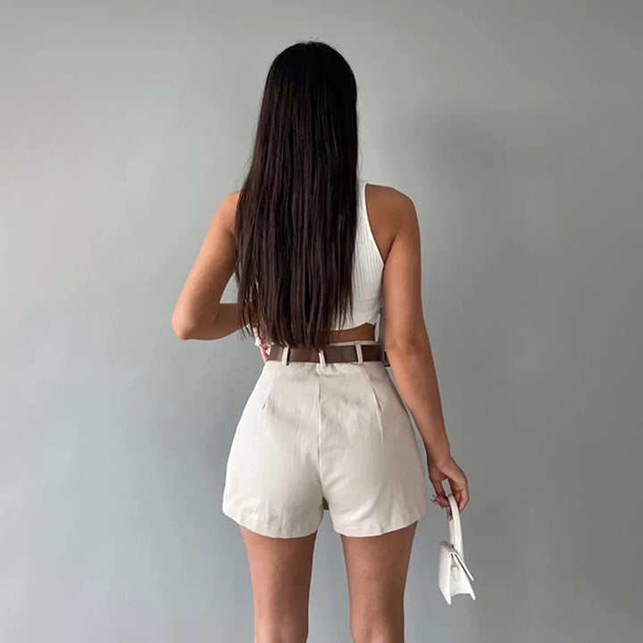 Ladies crop top with ribbed structure and tie Lune London