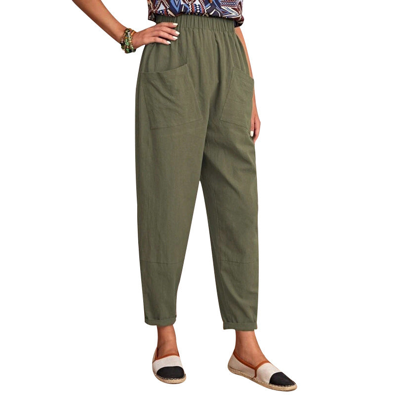 Women's Comfortable Utility Pants with Elastic Waistband and Practical Pockets
