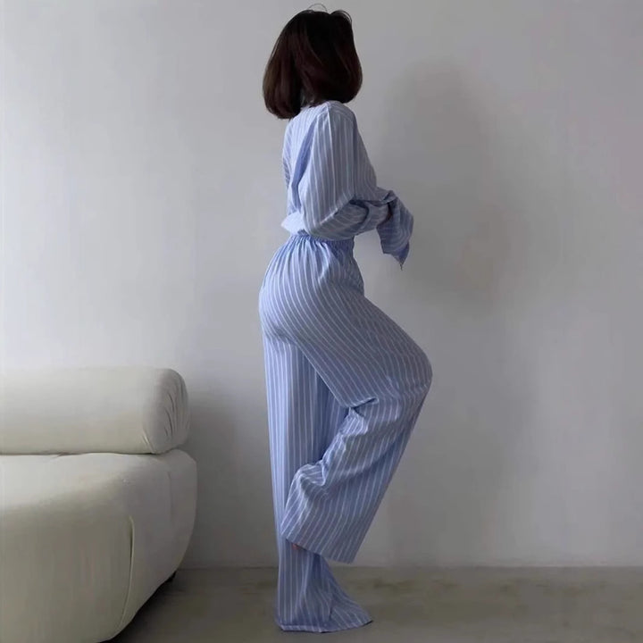 Ladies Luxurious Chic Striped Pajama Set