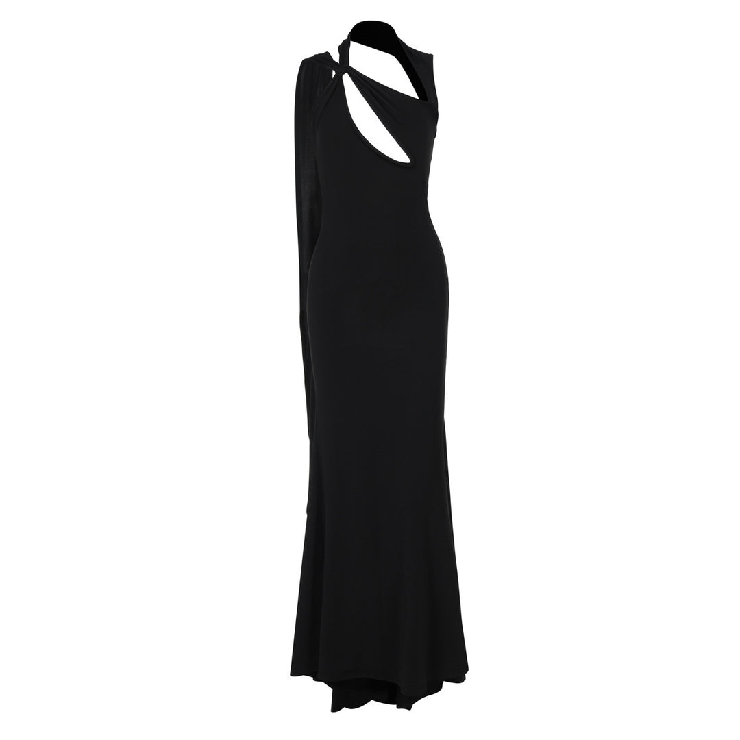 Maxi dress for women with asymmetric cut and refined neckline Lune London