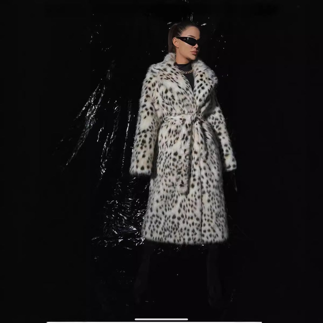 Ladies Luxurious Leopard Print Faux Fur Coat Lune London