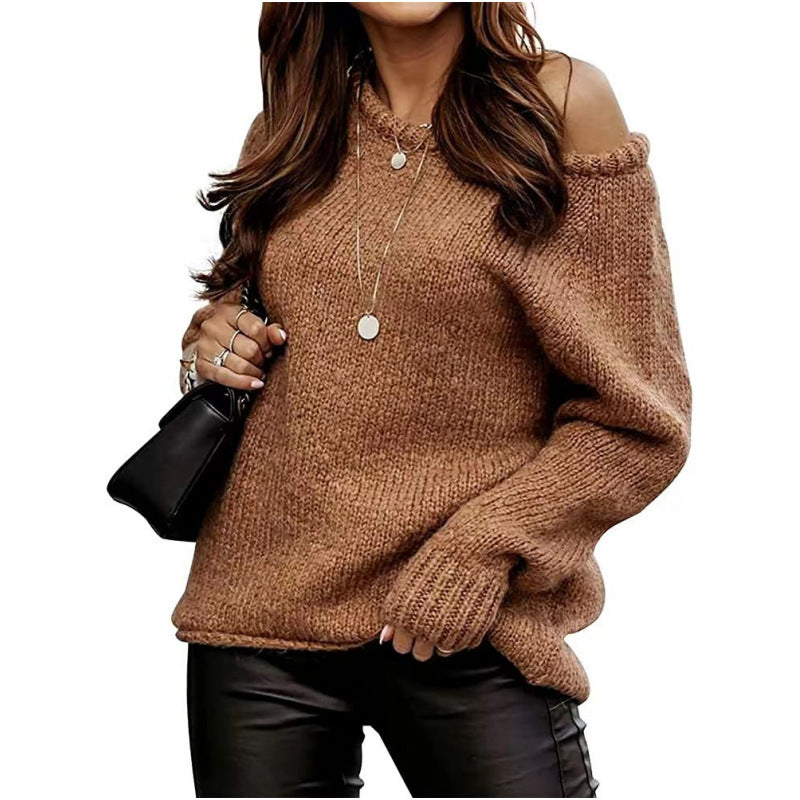 Casual sweater for women with an open shoulder design and soft knit Lune London