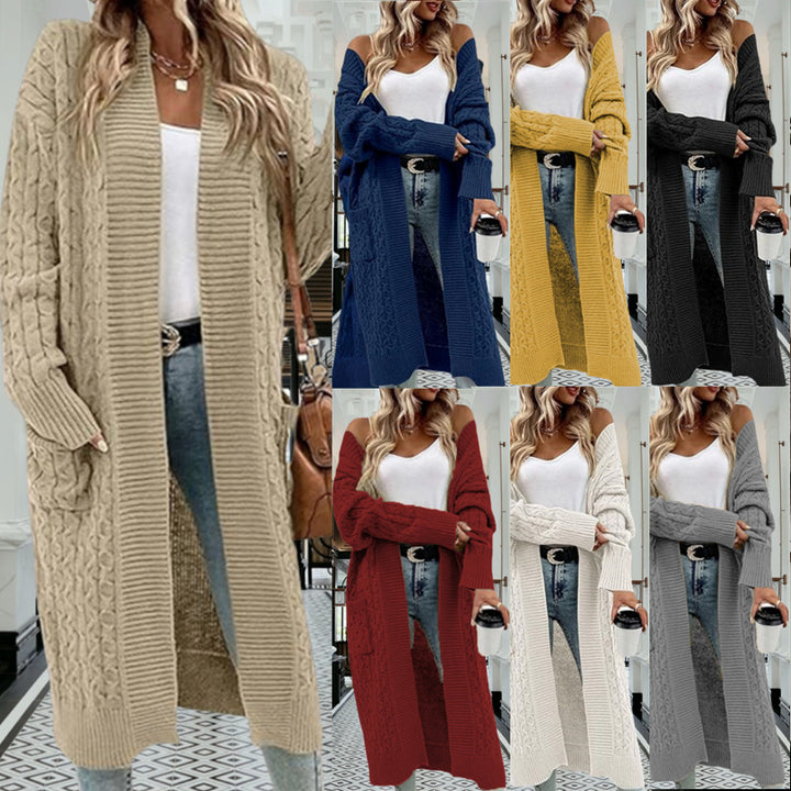 Women's knitted jacket with chunky braid design and practical pockets Lune London