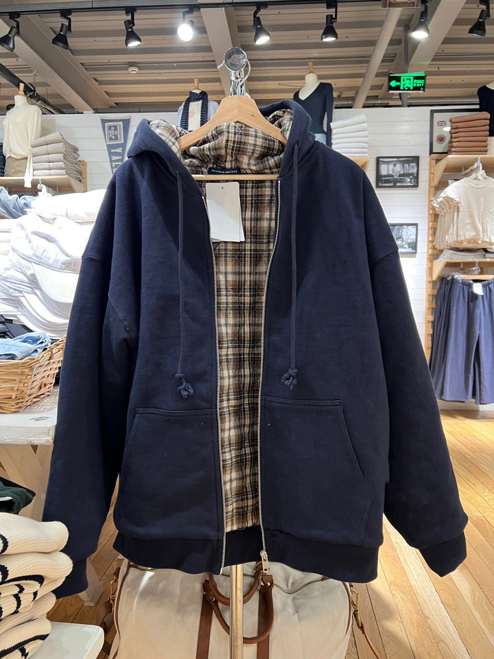 Veste à capuche décontractée pour femme avec doublure à carreaux Chic & Stil