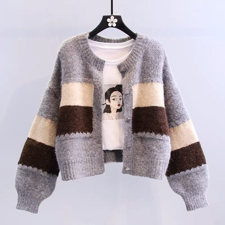 Cardigan féminin à la mode avec des rayures à blocs contrastants Chic & Stil