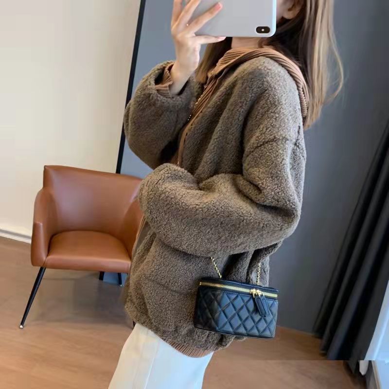 Veste femme fluffy oversized avec grandes poches
